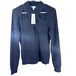 The Drop Sweater Womens Large Cutout Long Sleeve‎ Pullover Mock Neck Knit Top